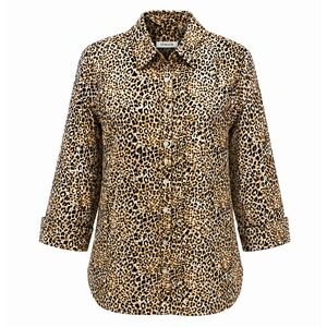 Chicos Size 2 Leopard Print Blouse Womens US 12 Y2K Animalcore Chic Mob Wife